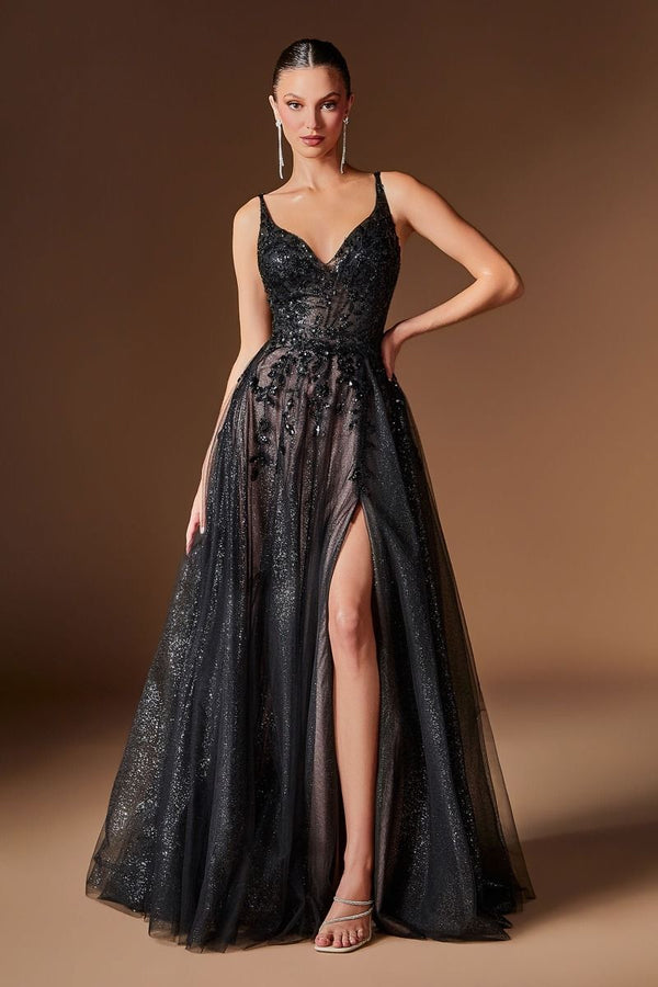 V-Neck Floor-Length Tulle Prom A-Line LaDivine 2412