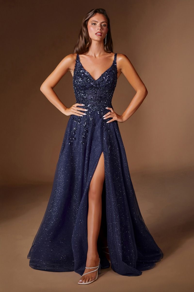 V-Neck Floor-Length Tulle Prom A-Line LaDivine 2412