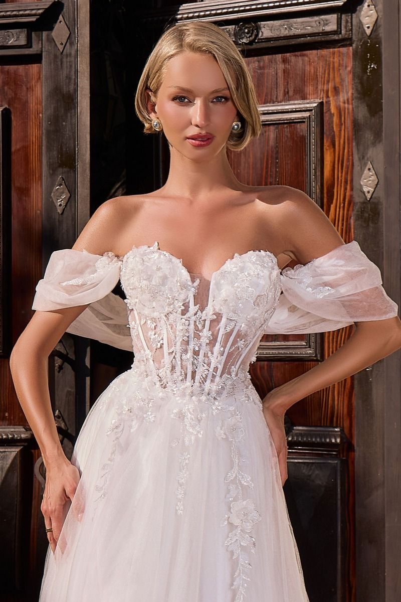 Off-the-Shoulder Floor-Length Tulle Wedding Dress Ball Gown LaDivine 2426W