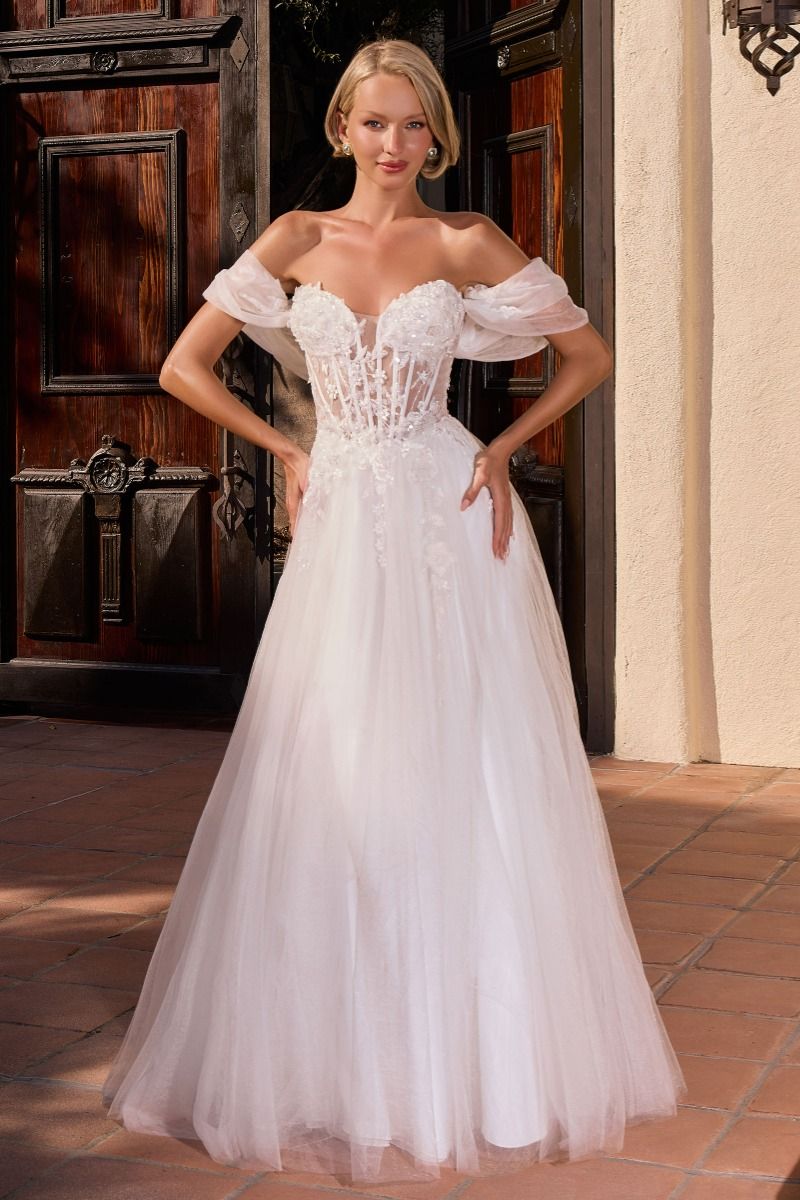 Off-the-Shoulder Floor-Length Tulle Wedding Dress Ball Gown LaDivine 2426W