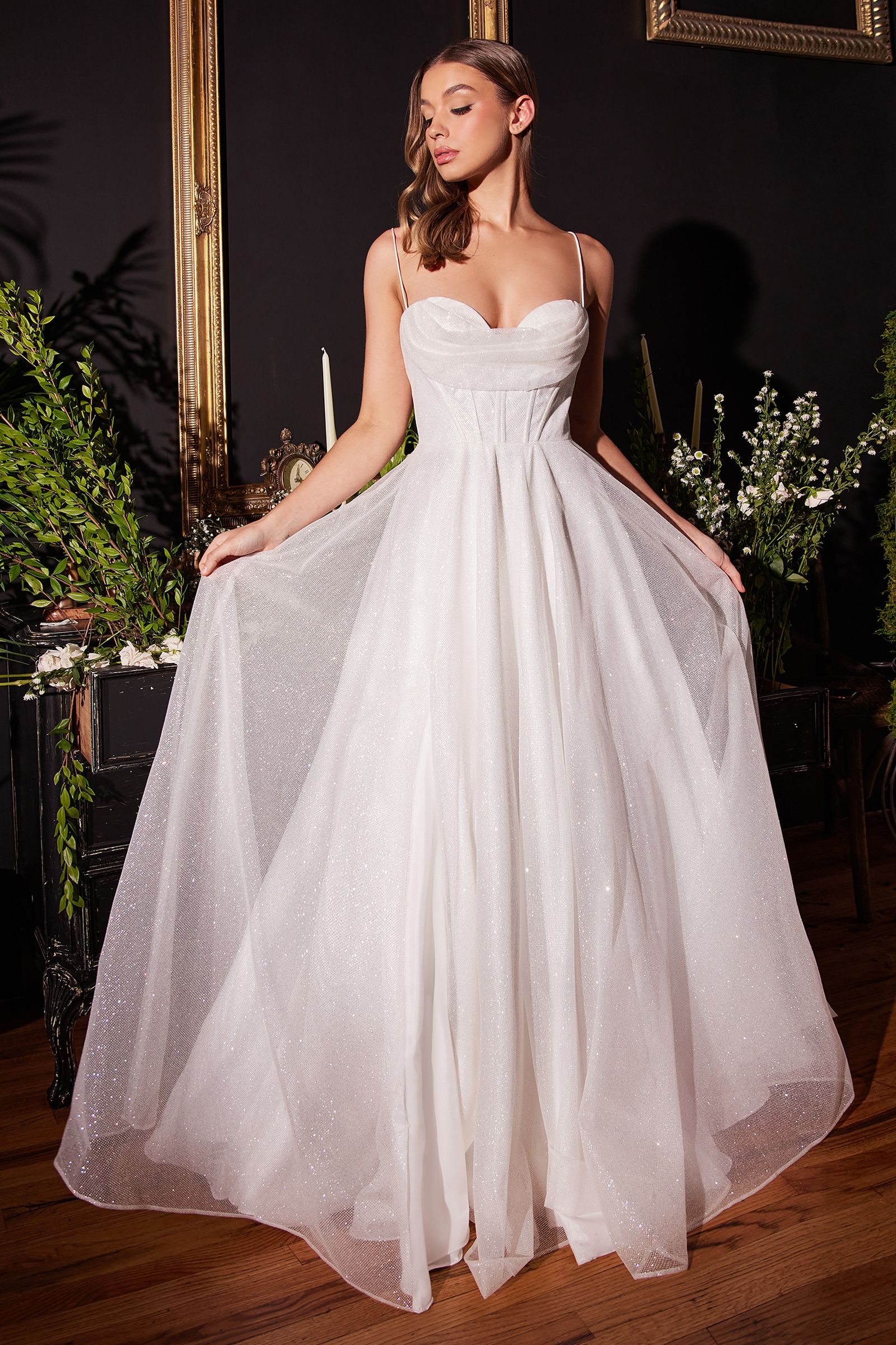 LaDivine CD253W Long Bridal Gown Glitter Wedding Dress
