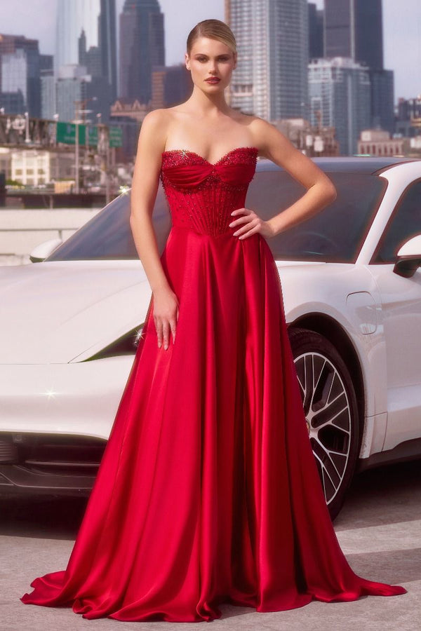 LaDivine CD297 Prom Long Corset Beaded A Line Formal Gown