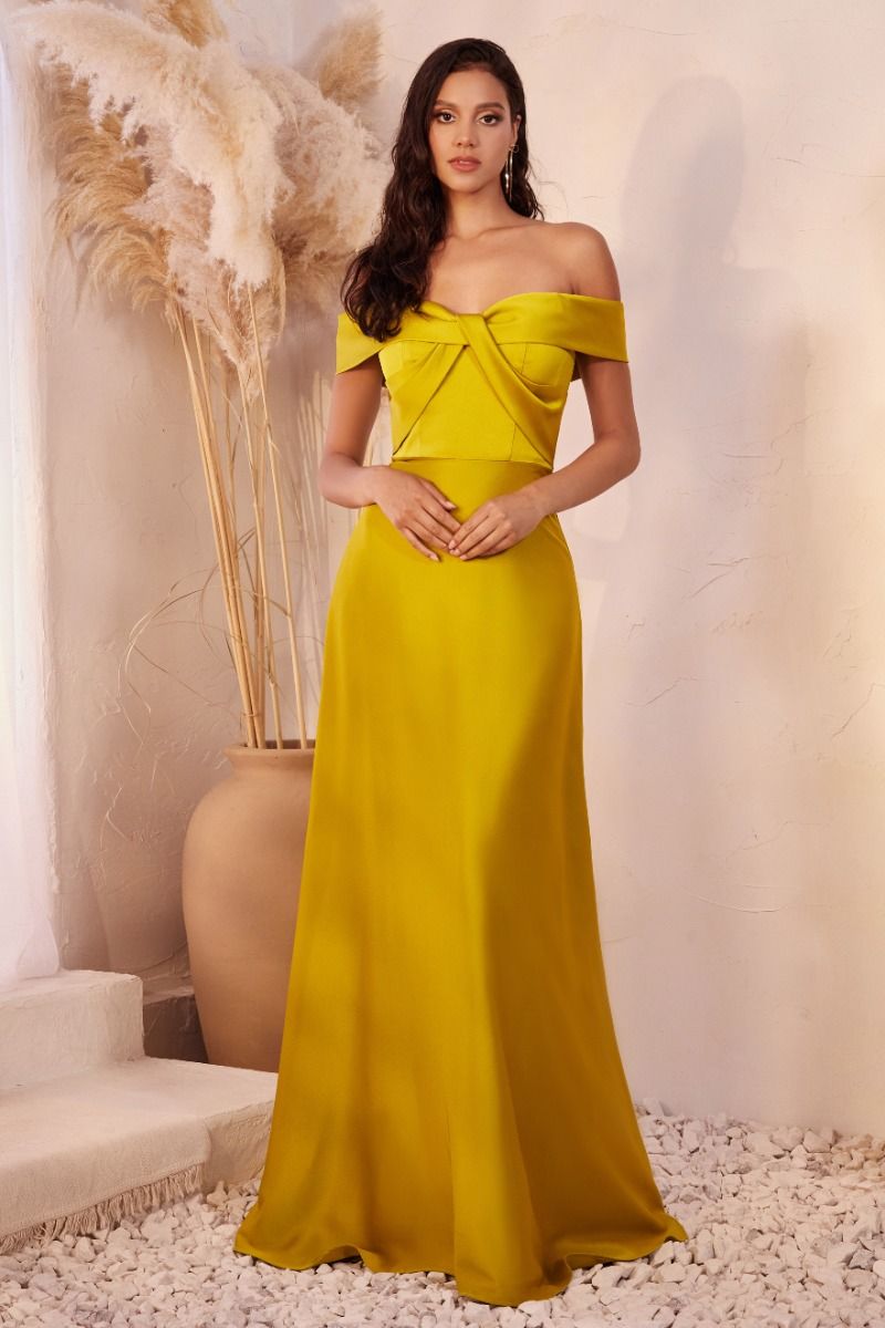 Long Off-Shoulder A-Line Satin Dress by LaDivine CD325