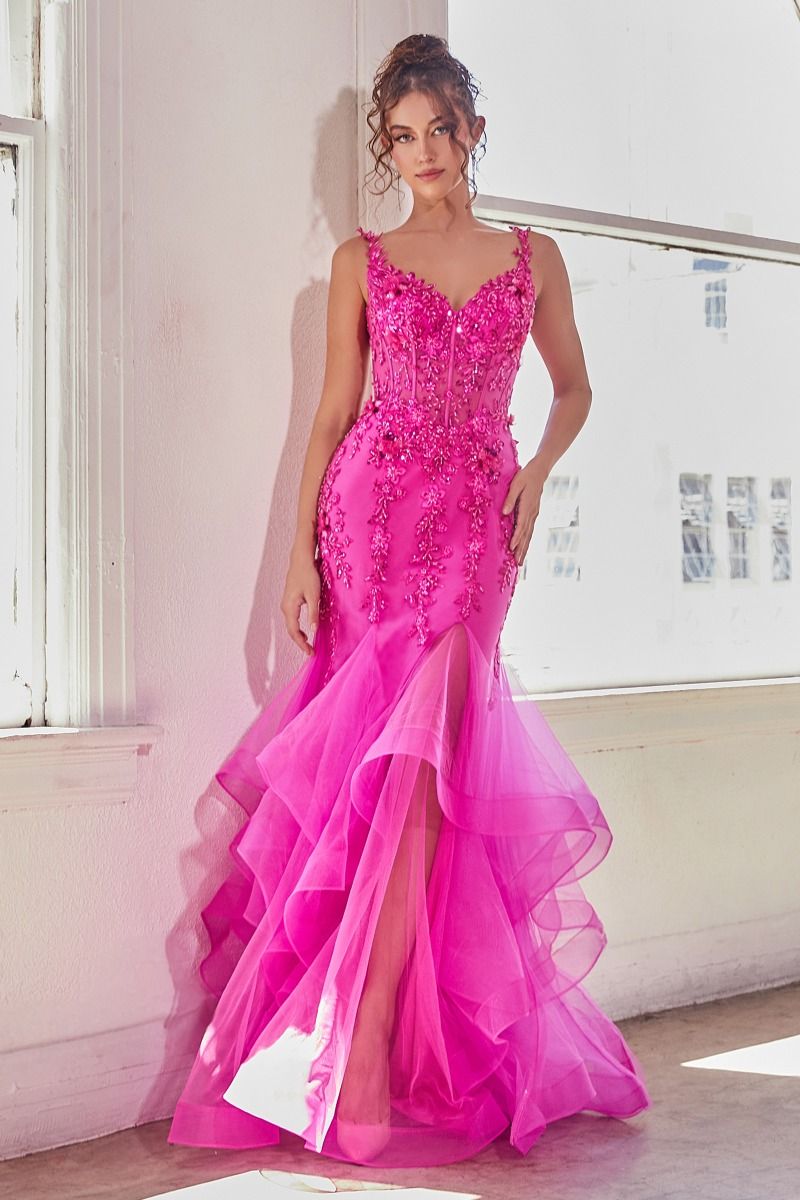 Prom Dresses Long Formal Beaded Mermaid Evening Prom Dress Fuchsia