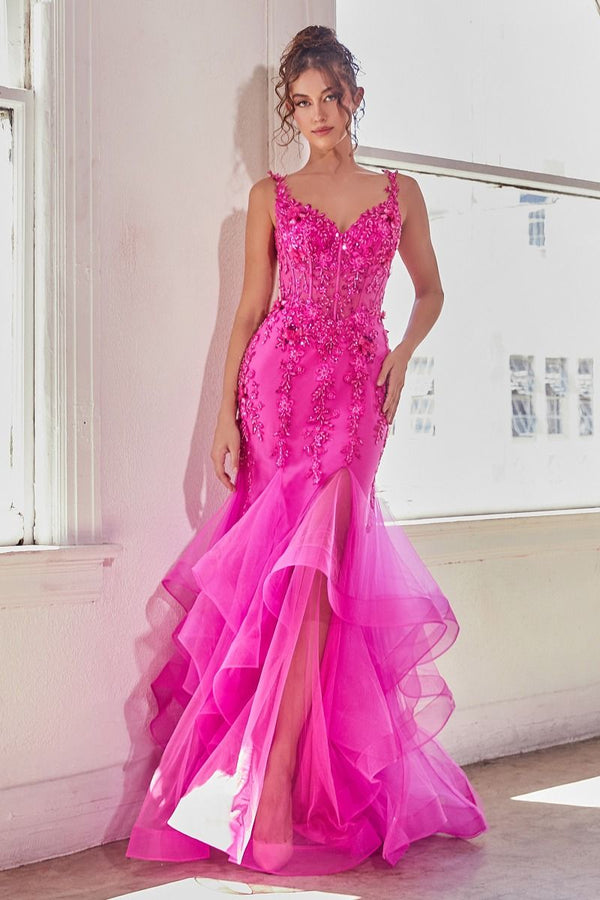 LaDivine CD331 Long Formal Beaded Mermaid Evening Prom Dress