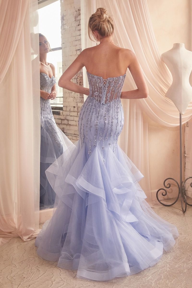 Prom Dresses Long Formal Mermaid Beaded 3D Floral Prom Dress Paris Blue