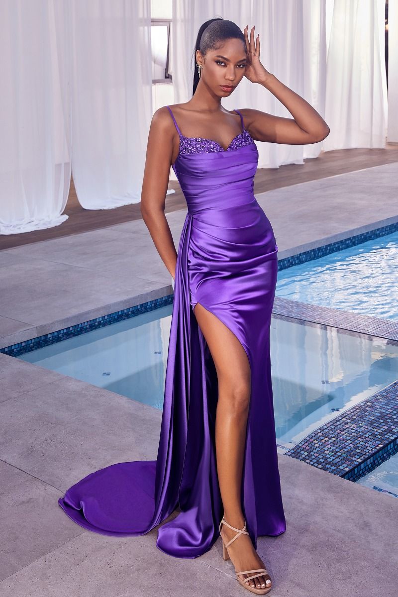 LaDivine CD340 Long Slit Pleated Formal Beaded Prom Dress LaDivine CD340 Long Slit Pleated Formal Beaded Prom Dress