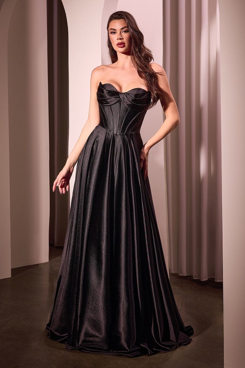 Ladivine CD378 Strapless Luxe Satin A-Line Corset Gown with Pockets Red / 6