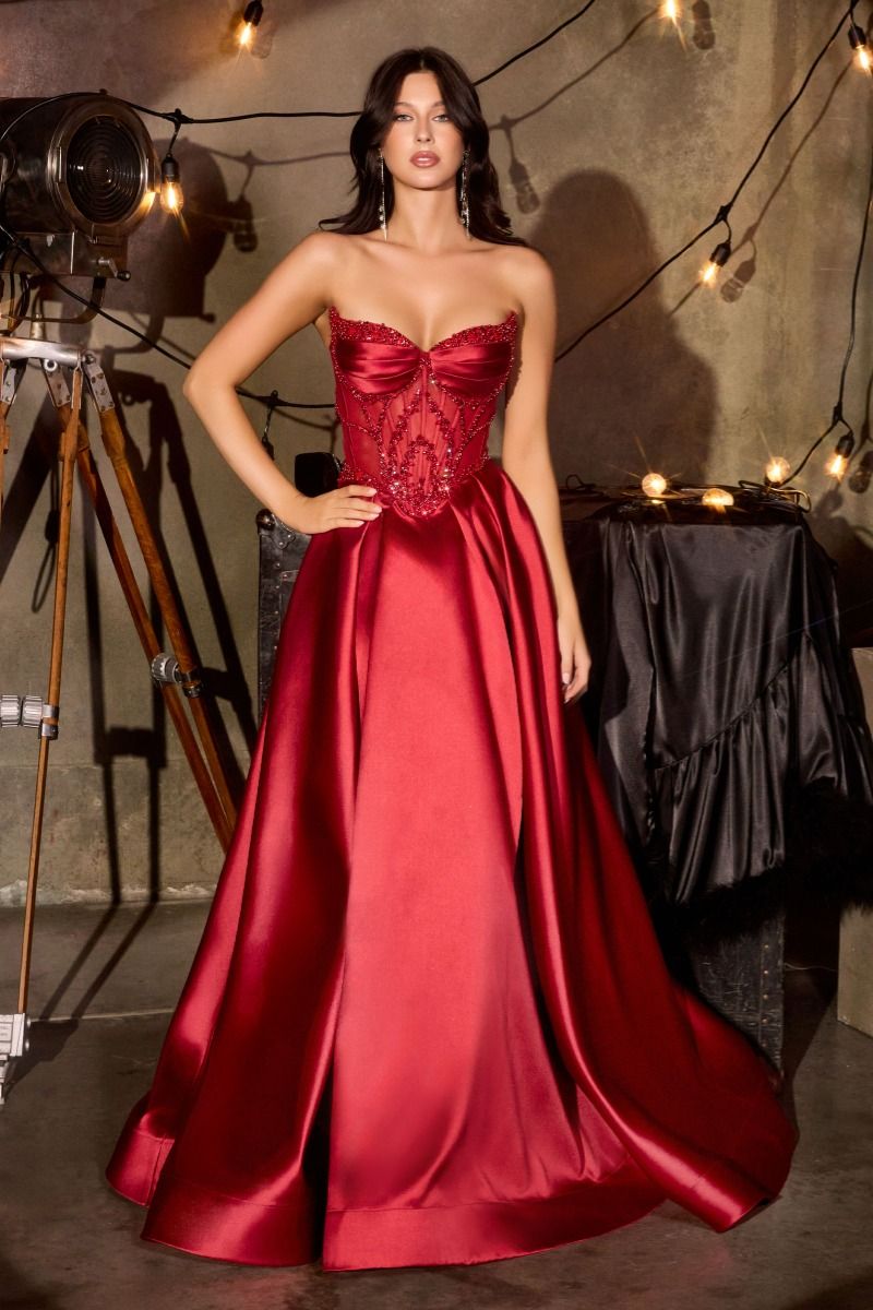 Prom Dresses Pleated Long A Line Formal Floral Beaded Applique Prom Dress BURGUNDY