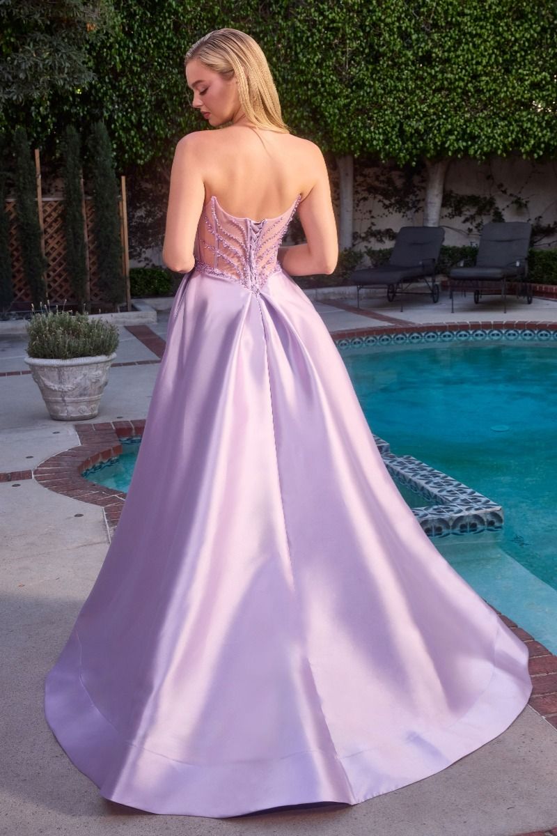 LaDivine CD389 Pleated Long A Line Formal Floral Beaded Applique
