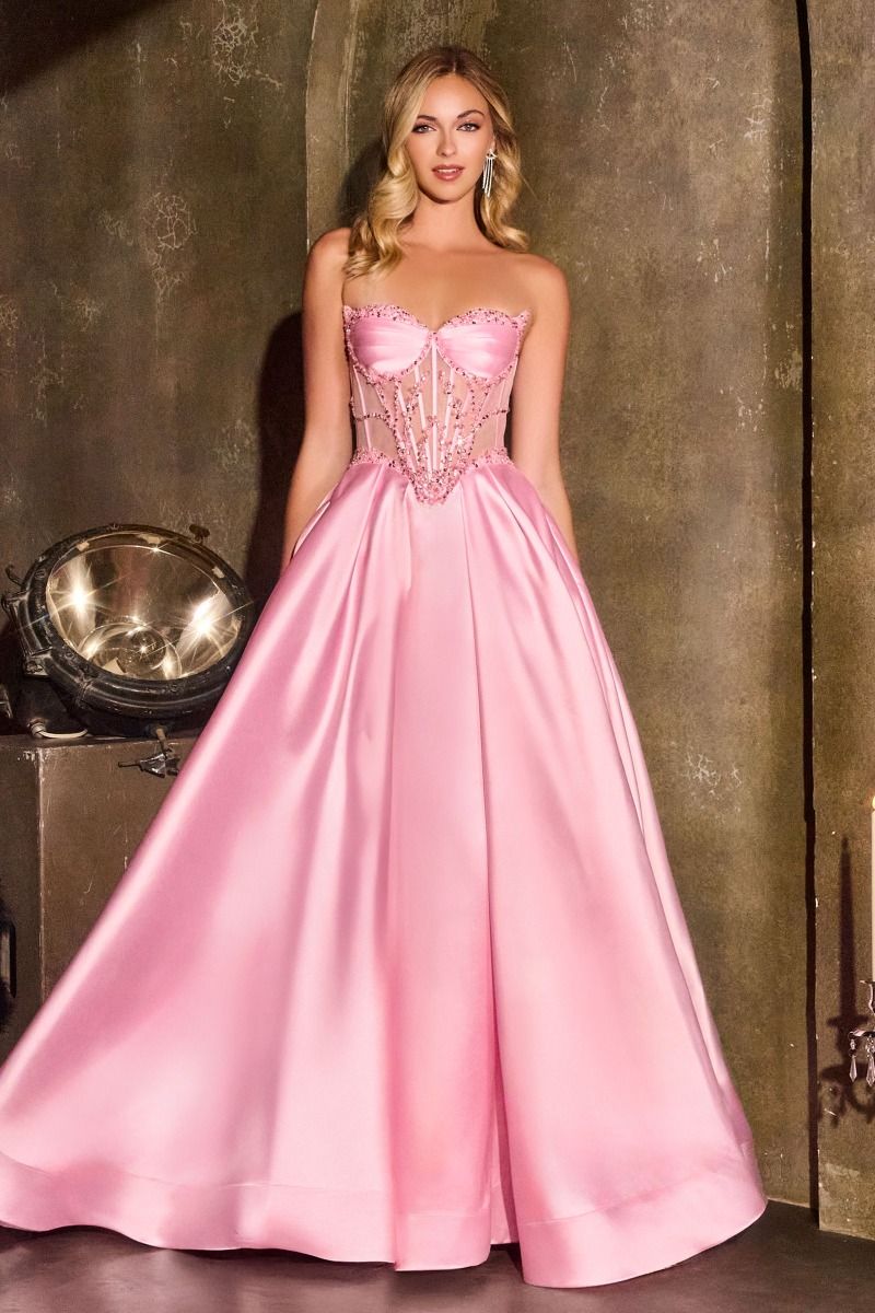 open lace back dress LaDivine CD389 Pleated Long A Line Formal Floral Beaded Applique Prom – The  Dress Outlet