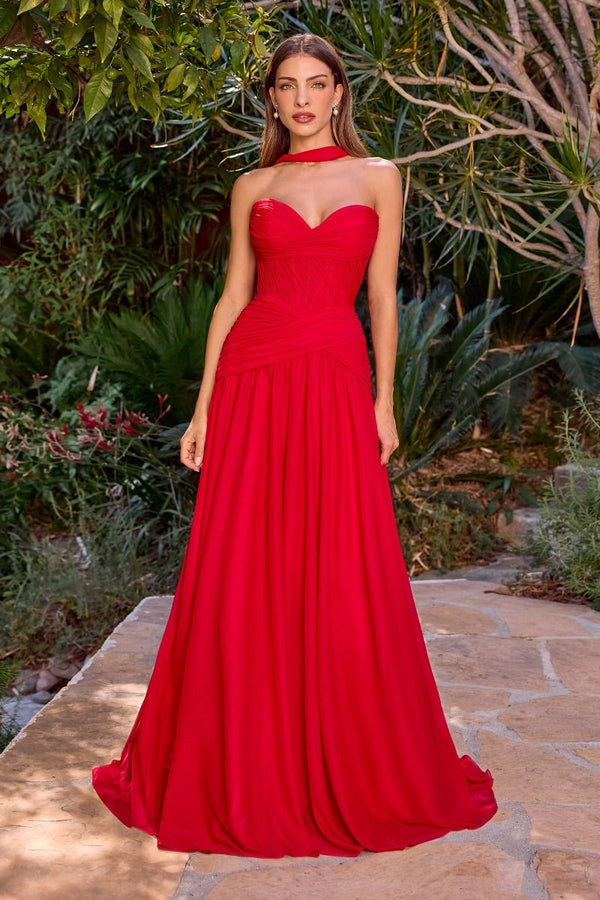 LaDivine CD395 Pleated Long Formal A Line Evening Prom Dress