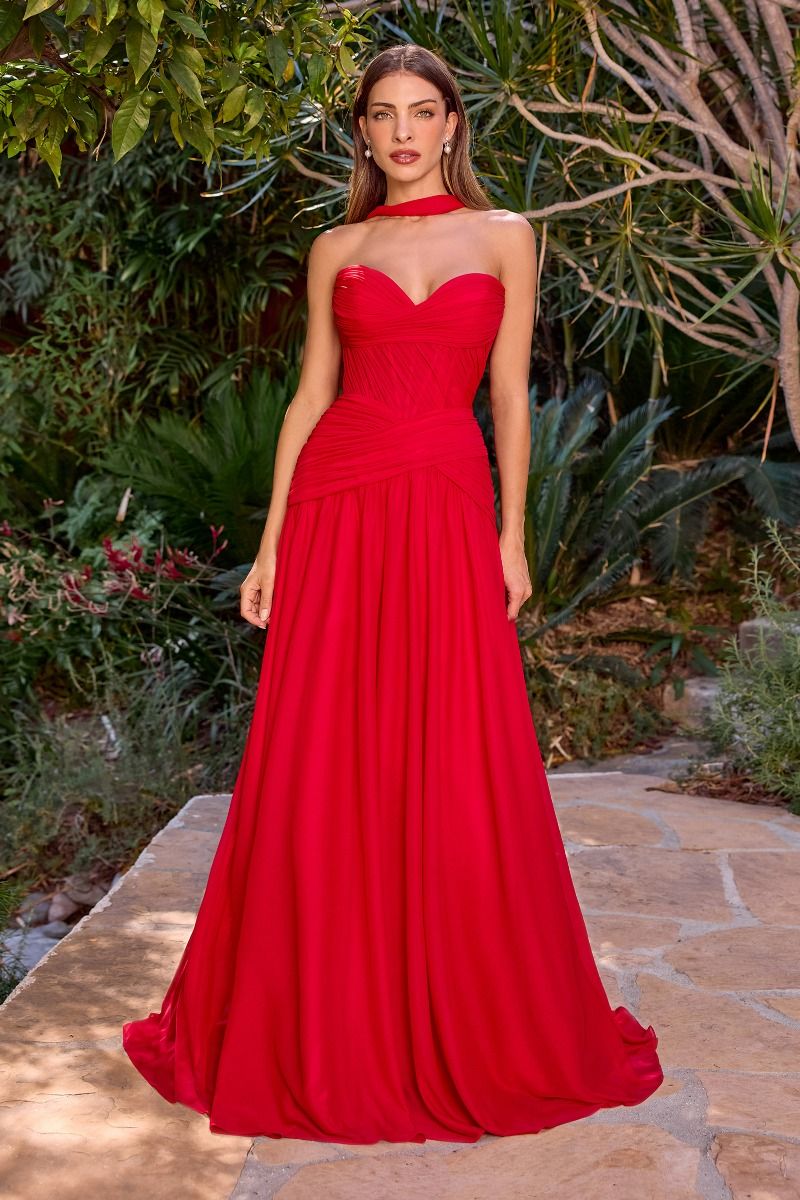 Prom Dresses Pleated Long Formal A Line Evening Prom Dress Red