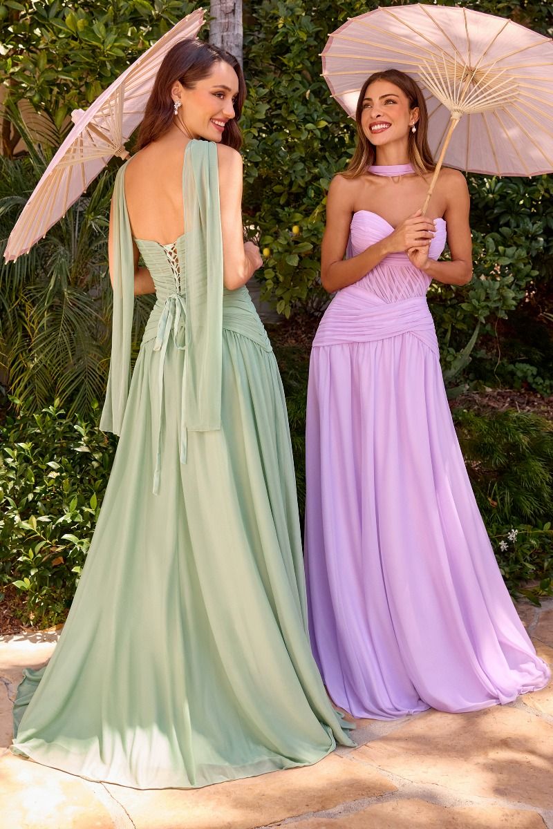 LaDivine CD395 Pleated Long Formal A Line Evening Prom Dress