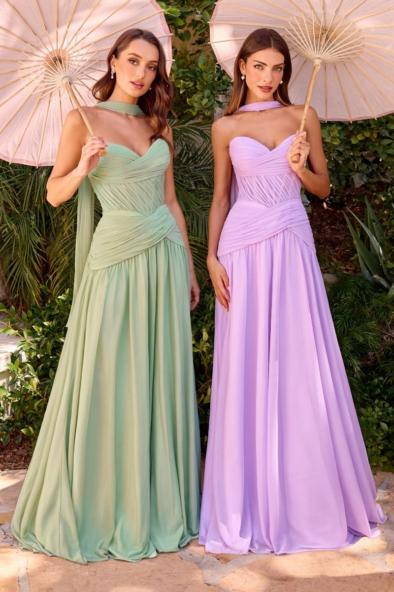 LaDivine CD395 Pleated Long Formal A Line Evening Prom Dress