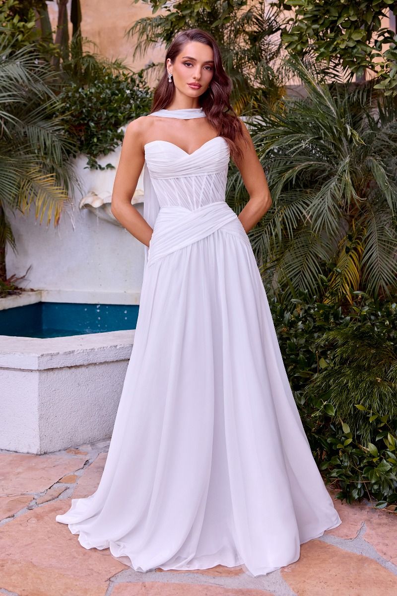 Off White Sweetheart Floor-Length Chiffon Wedding A-Line Gown with Corset Bodice LaDivine CD395W