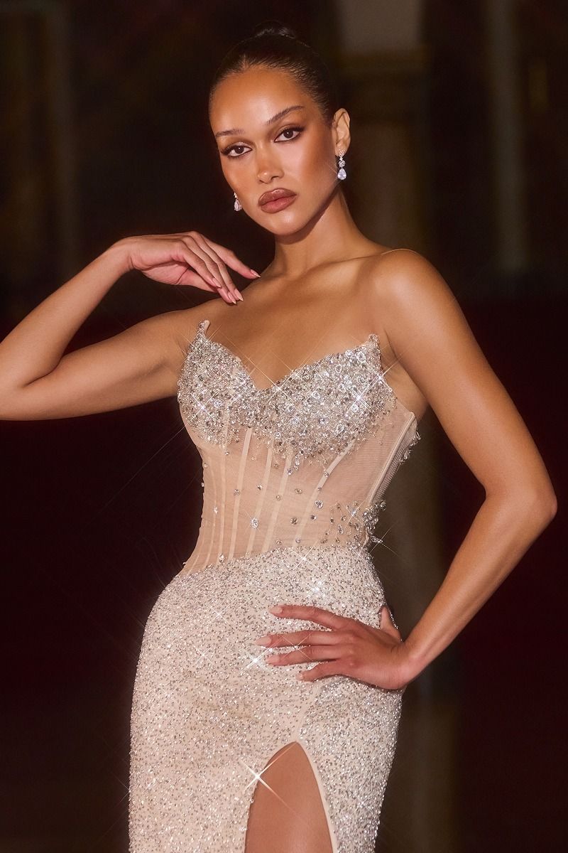 Prom Dresses Long Formal Evening Prom Corset Dress LaDivine CD404 Champagne