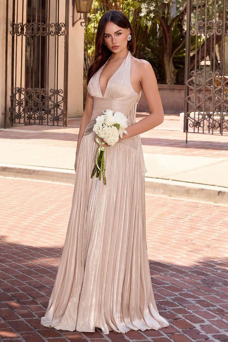 Long Prom Pleated A Line Slit Formal Dress LaDivine CD412