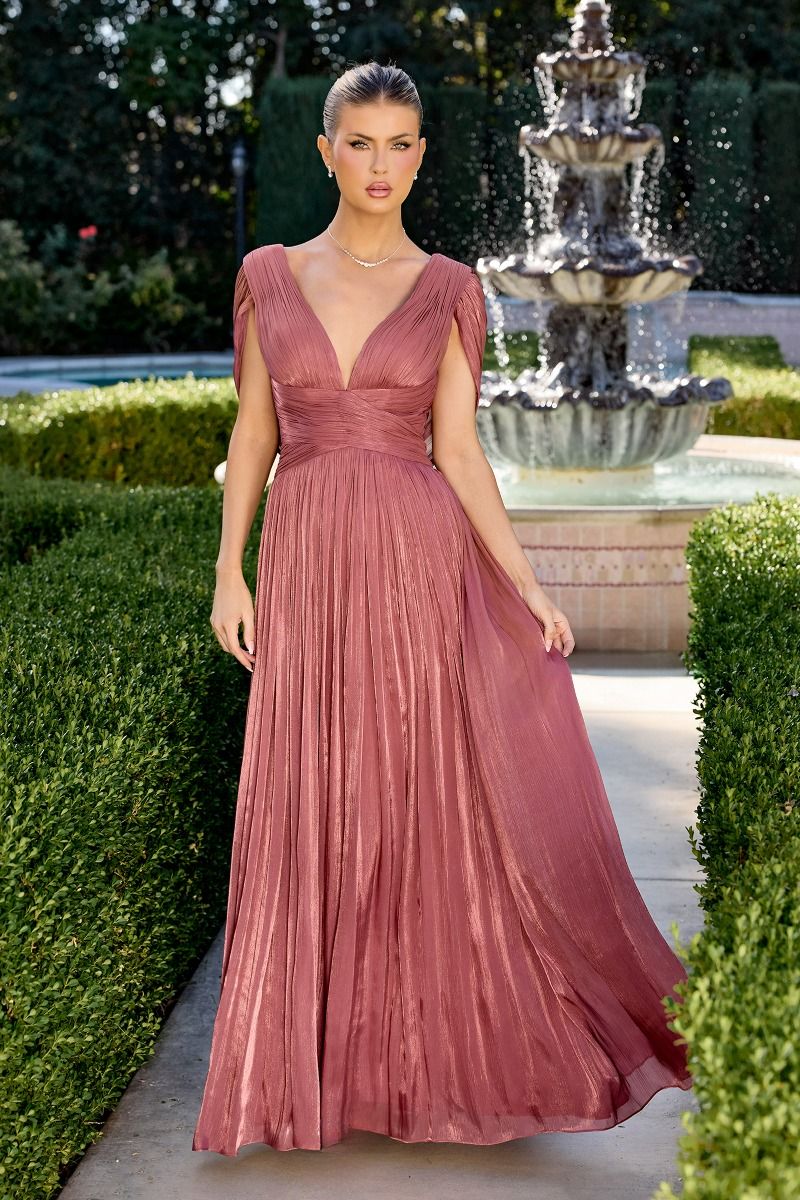 Formal Dresses Long Formal Prom Pleated A Line Dress LaDivine CD413 Sienna Rose
