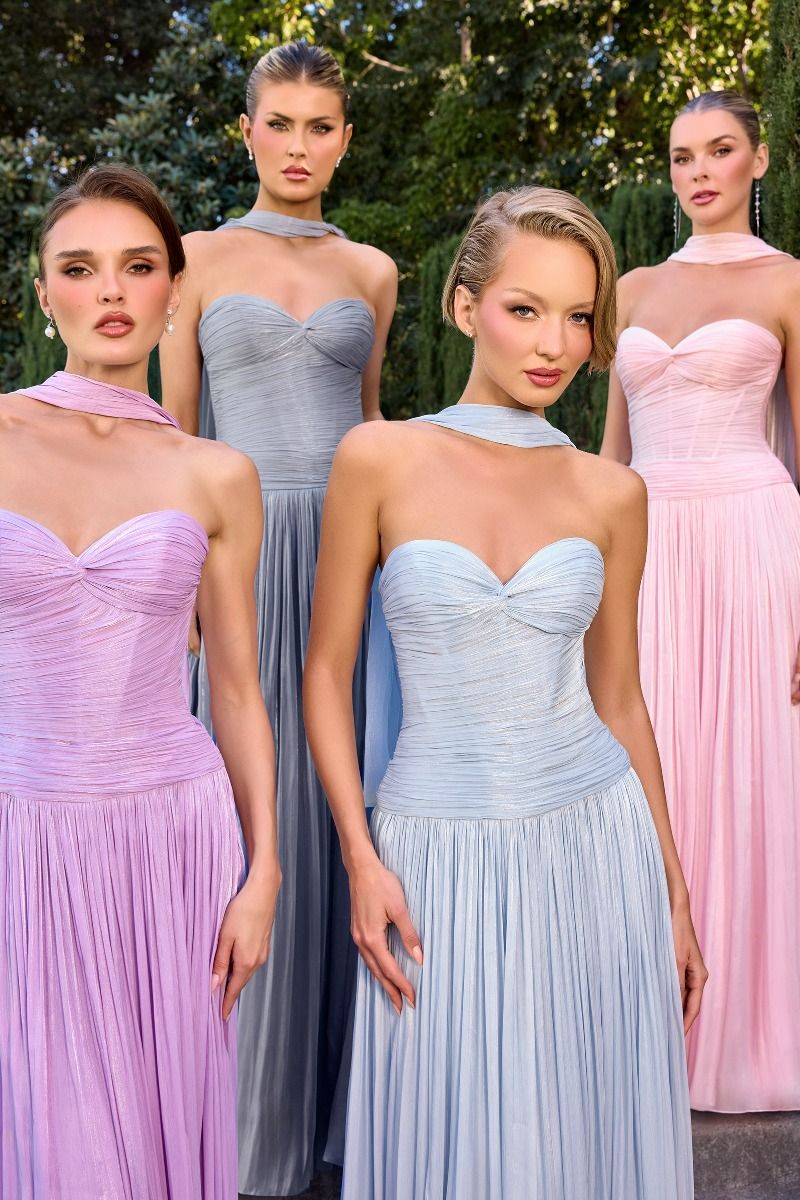 Formal Dresses Long Prom Pleated A Line Formal Dress LaDivine CD414 Lt Pink