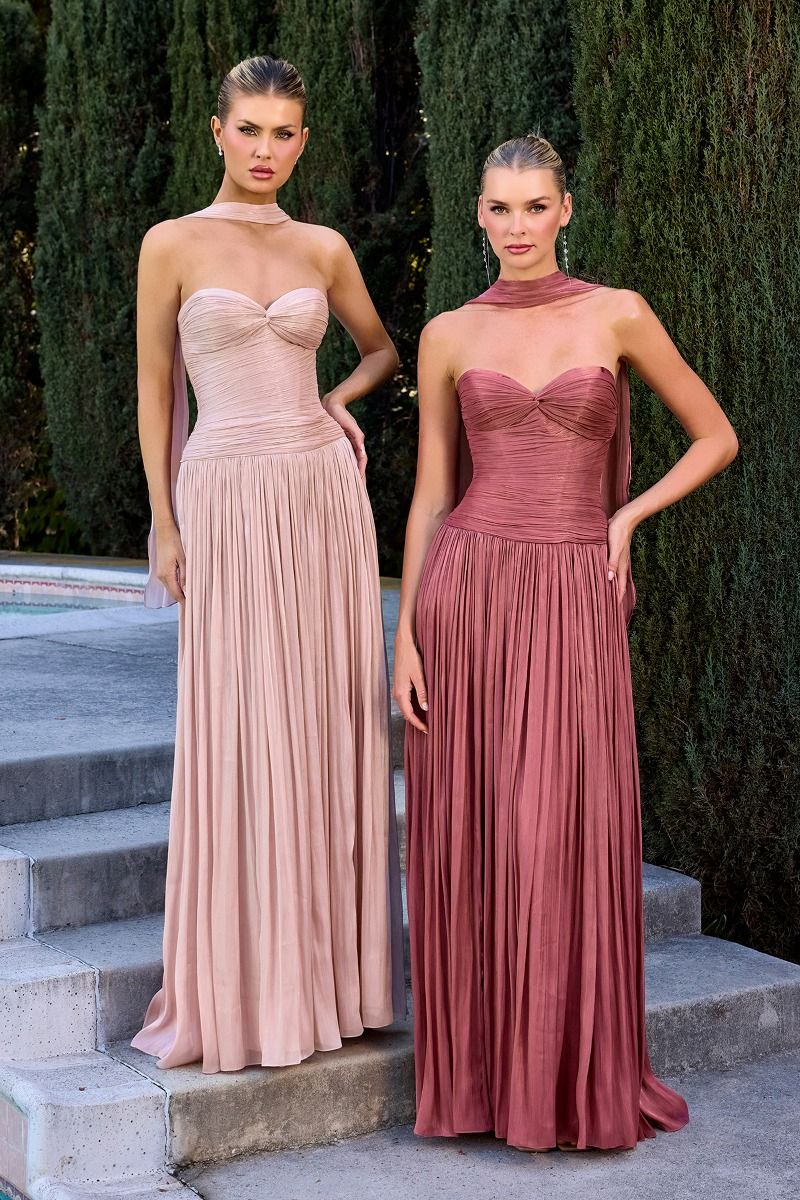 Formal Dresses Long Prom Pleated A Line Formal Dress LaDivine CD414 Dusty Pink