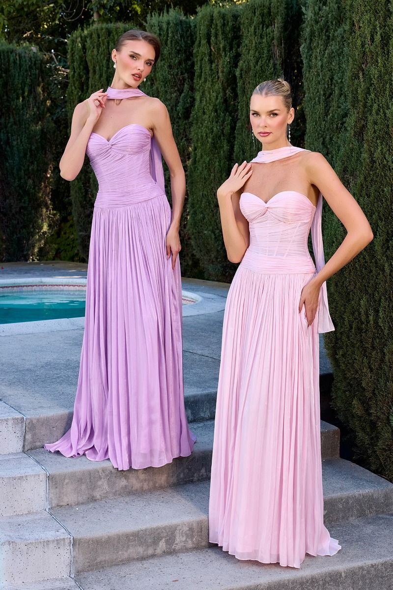 Formal Dresses Long Prom Pleated A Line Formal Dress LaDivine CD414 Lavender