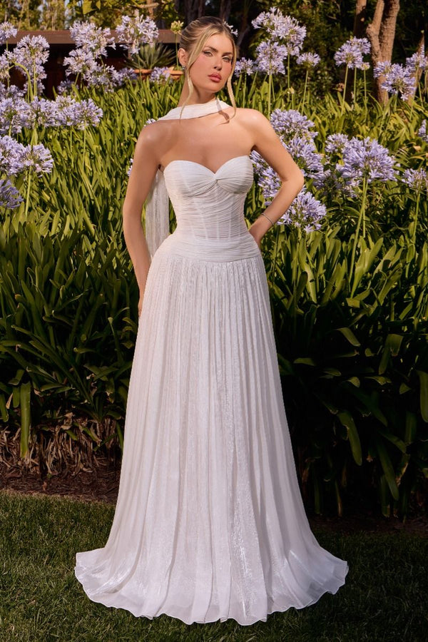 Strapless Floor-Length Chiffon Wedding A-Line Gown LaDivine CD414W