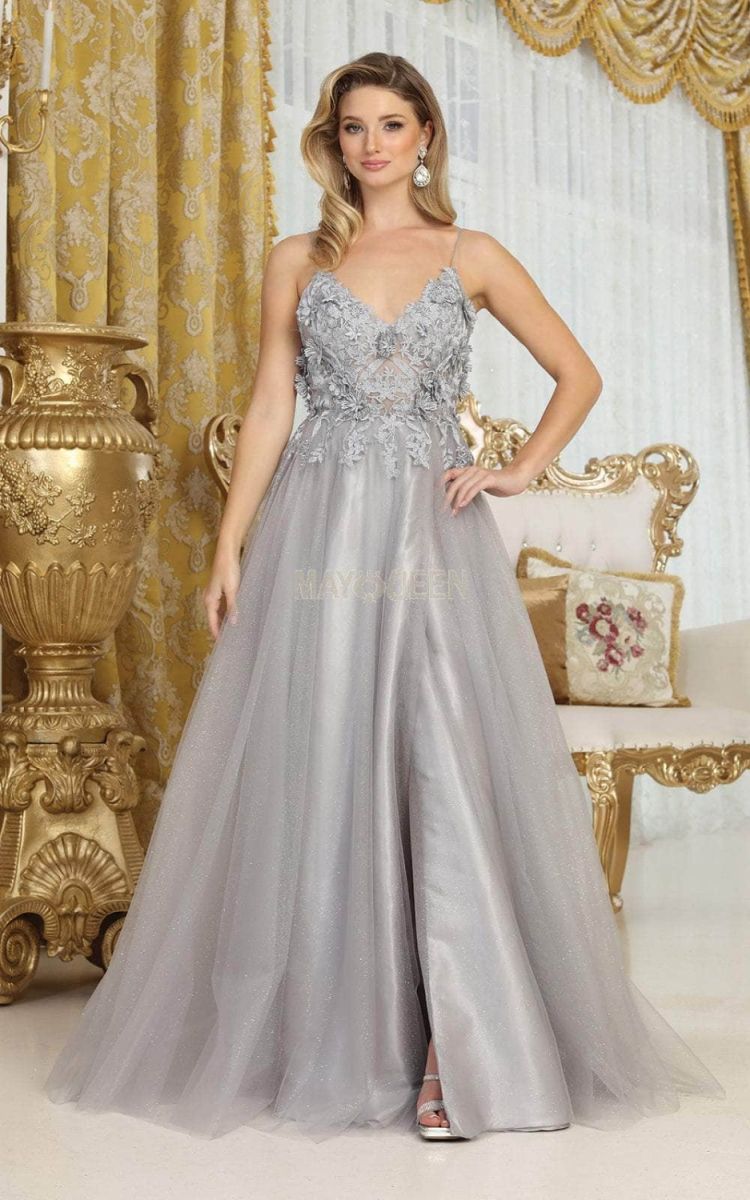 V-Neck Floor-Length Tulle Prom A-Line May Queen 2011