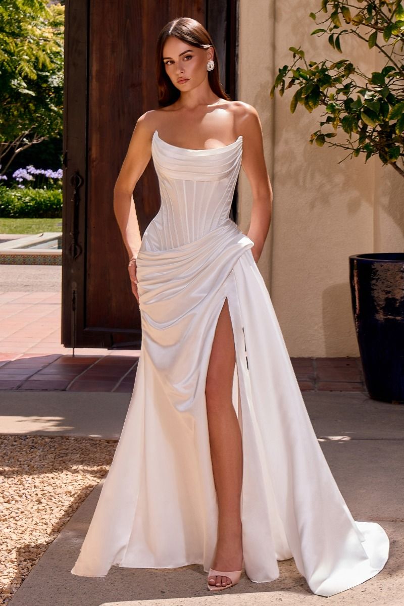 Strapless Curved Neck Floor-Length Satin Formal Mermaid LaDivine 636W