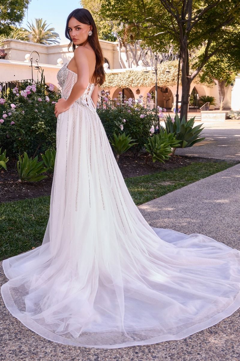 Off White Sweetheart Floor-Length Mesh Wedding Dresss Beaded LaDivine CD643W