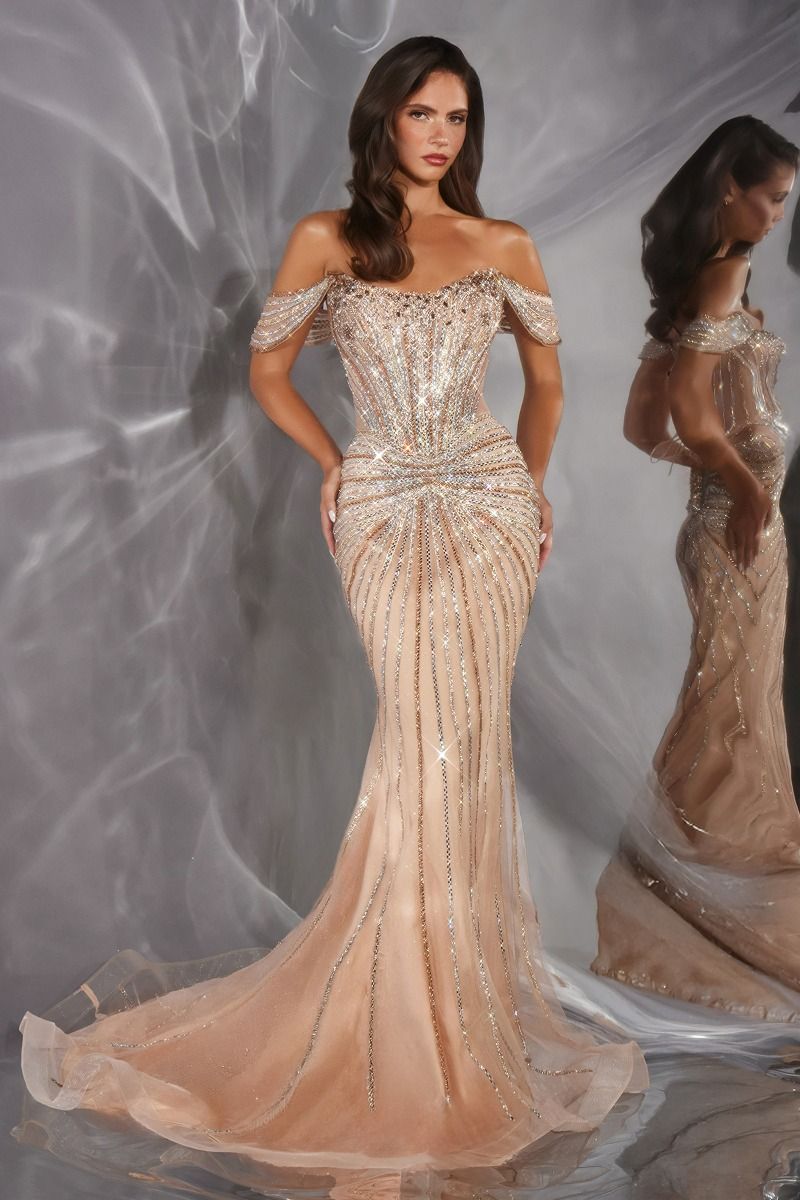 Off-the-Shoulder Floor-Length Sequin Formal Mermaid LaDivine 654