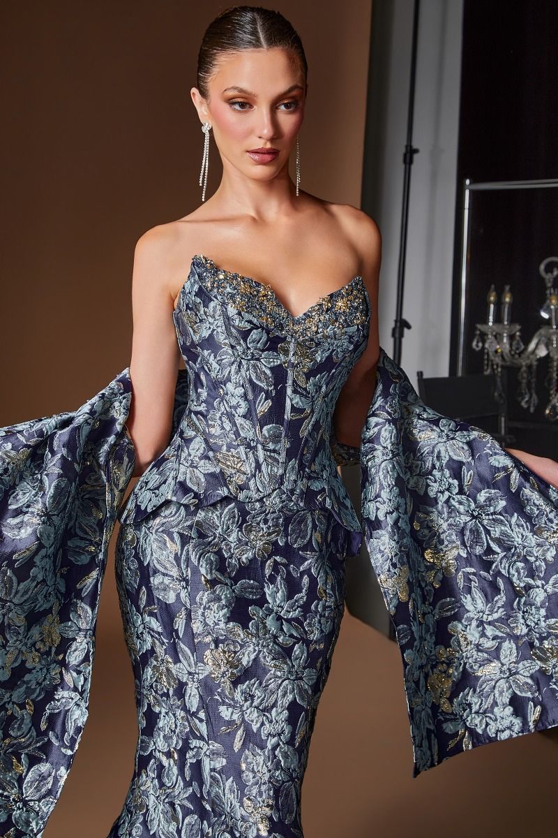 Strapless Curved Neck Floor-Length Satin Occasion Mermaid LaDivine 655