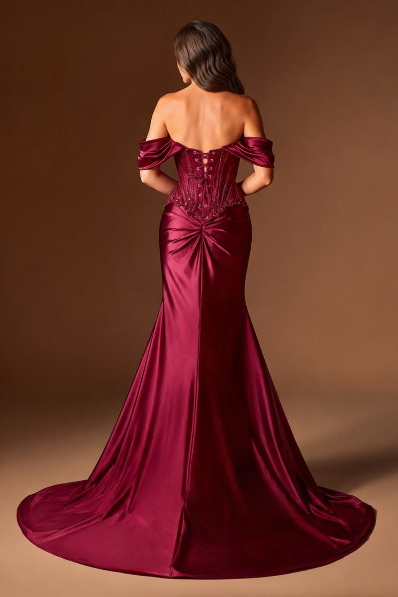 Off-the-Shoulder Floor-Length Satin Prom Mermaid LaDivine 656