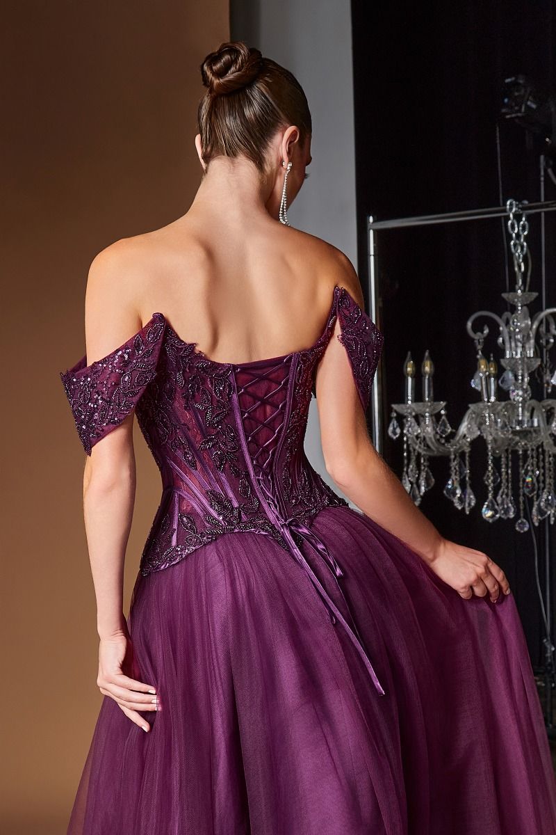 Off-the-Shoulder Floor-Length Tulle Formal Ball Gown LaDivine 657
