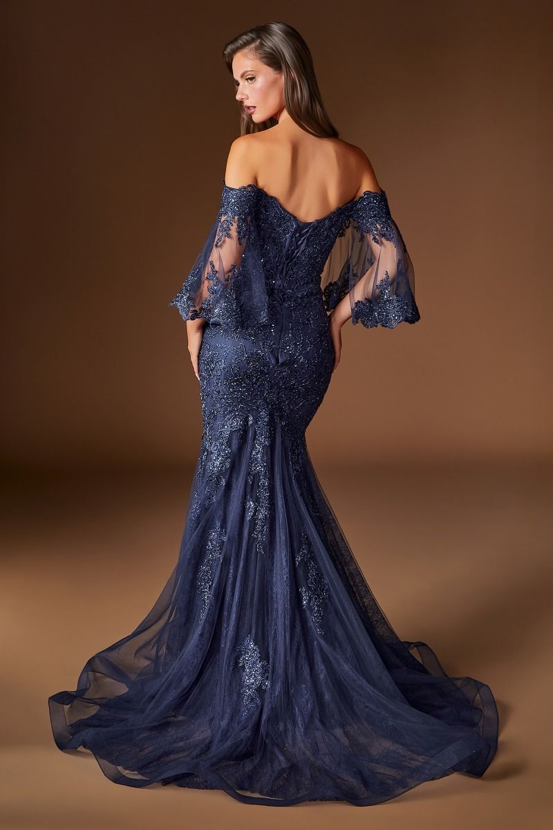 Off-the-Shoulder Floor-Length Lace Formal Mermaid LaDivine 659