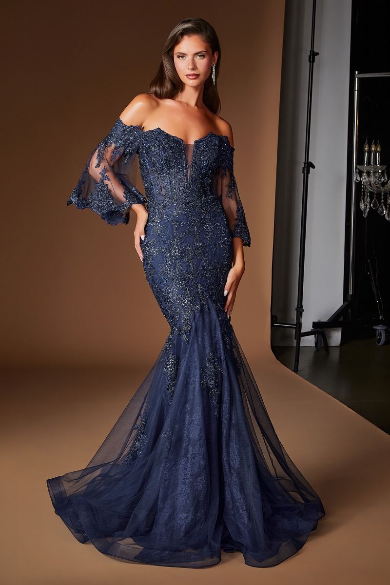 Off-the-Shoulder Floor-Length Lace Formal Mermaid LaDivine 659
