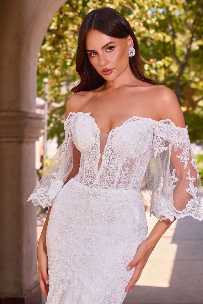 Off-the-Shoulder Floor-Length Lace Wedding Dress Mermaid LaDivine 659W
