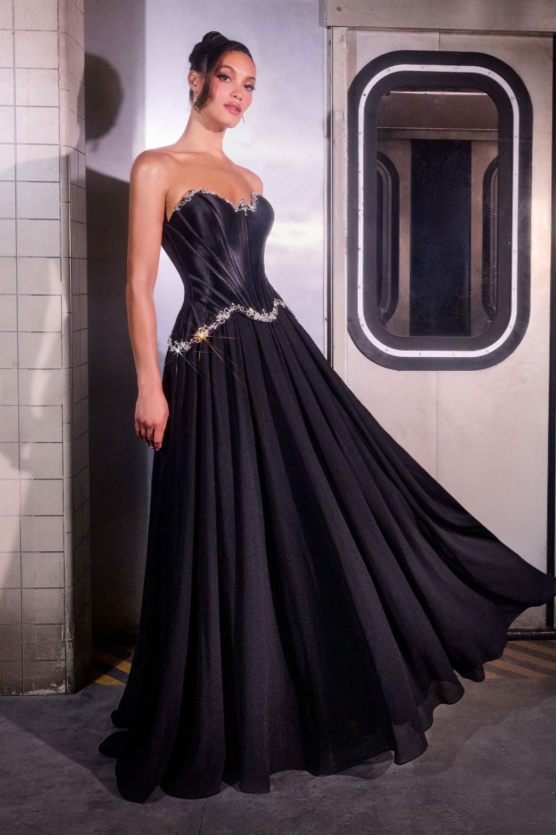 Strapless Curved Neck Floor-Length Chiffon Prom Ball Gown LaDivine 668