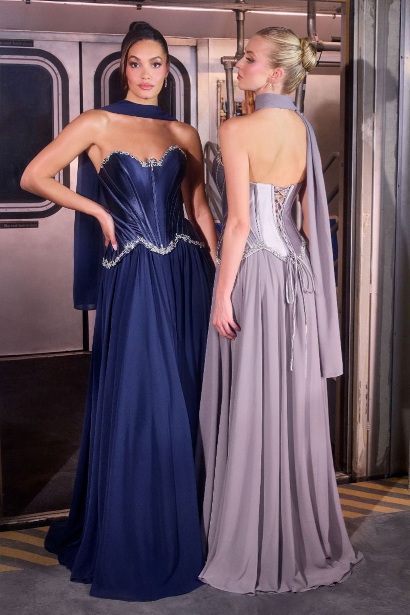 Strapless Curved Neck Floor-Length Chiffon Prom Ball Gown LaDivine 668