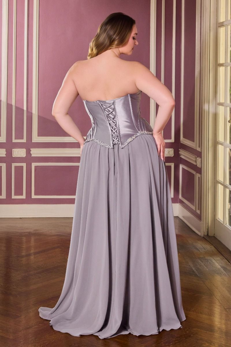 Plus Size Dresses Ball Gown Long Formal Dress - Corset - LaDivine CD668C Dark Silver-Satin-CD668C-Corset