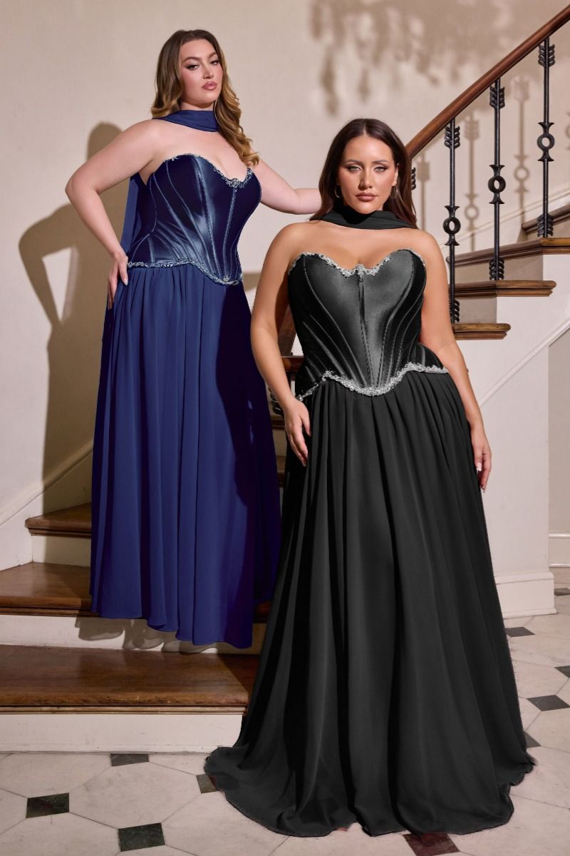 Plus Size Dresses Ball Gown Long Formal Dress - Corset - LaDivine CD668C Black-Satin-CD668C-Corset