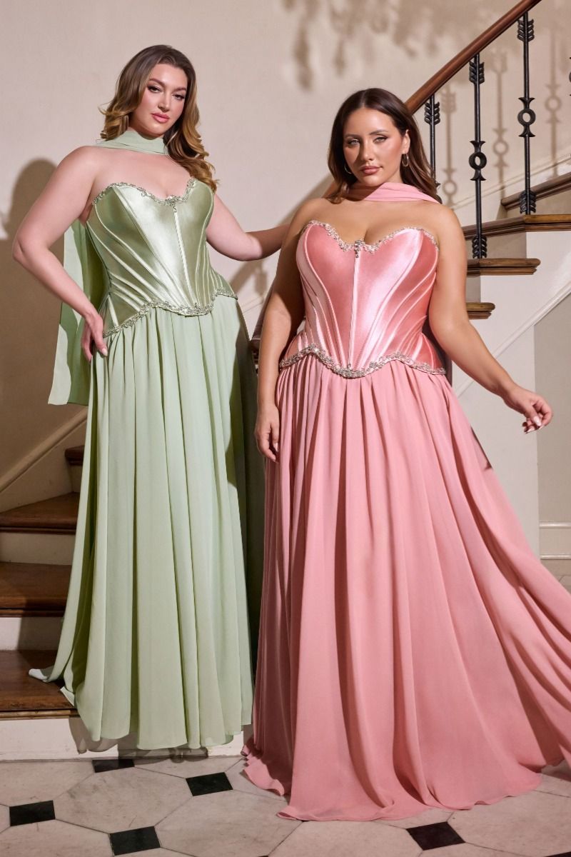 Plus Size Dresses Ball Gown Long Formal Dress - Corset - LaDivine CD668C Dusty Rose-Satin-CD668C-Corset