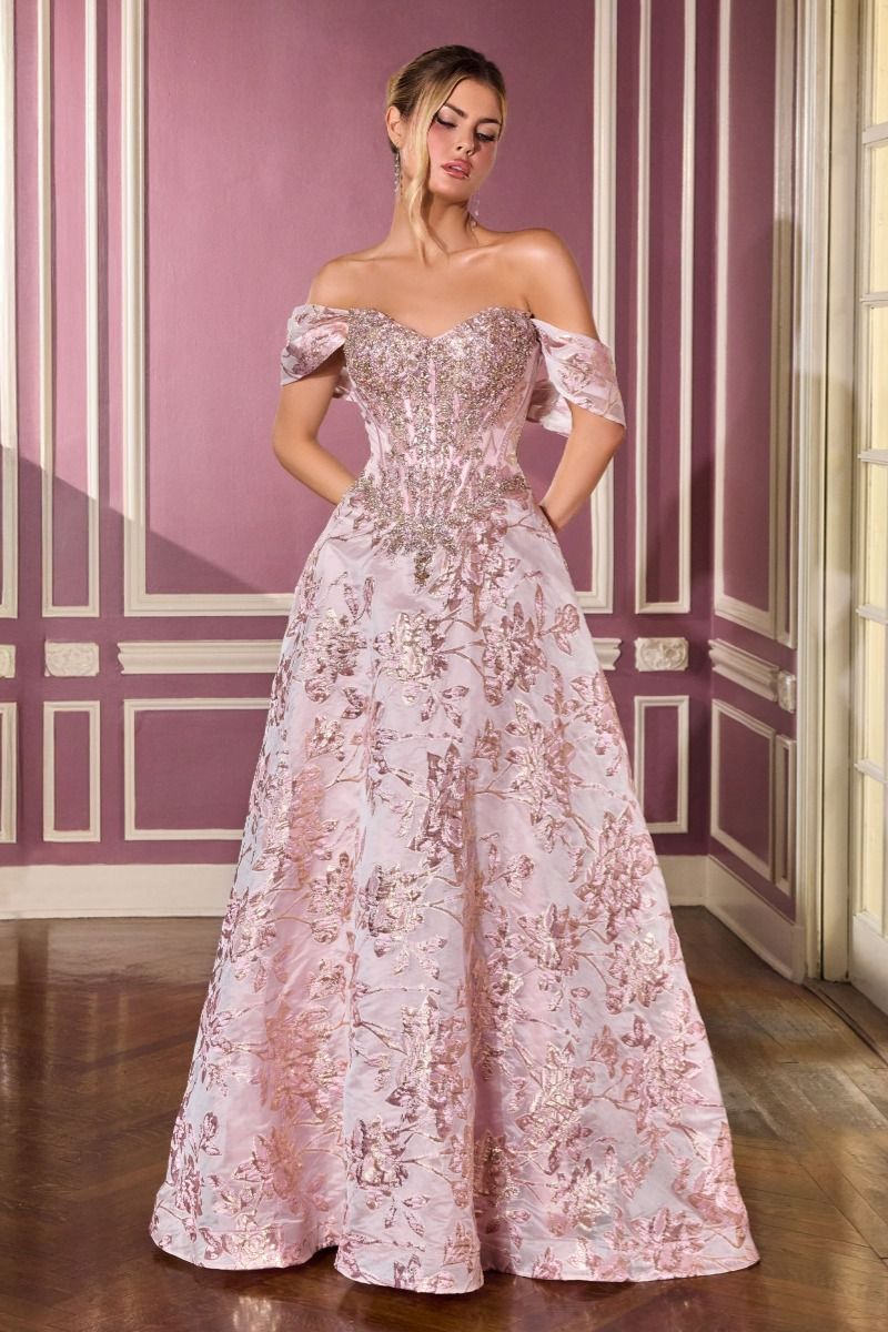 Ladivine CD682 Metallic Long Ball Gown Formal Prom Dress