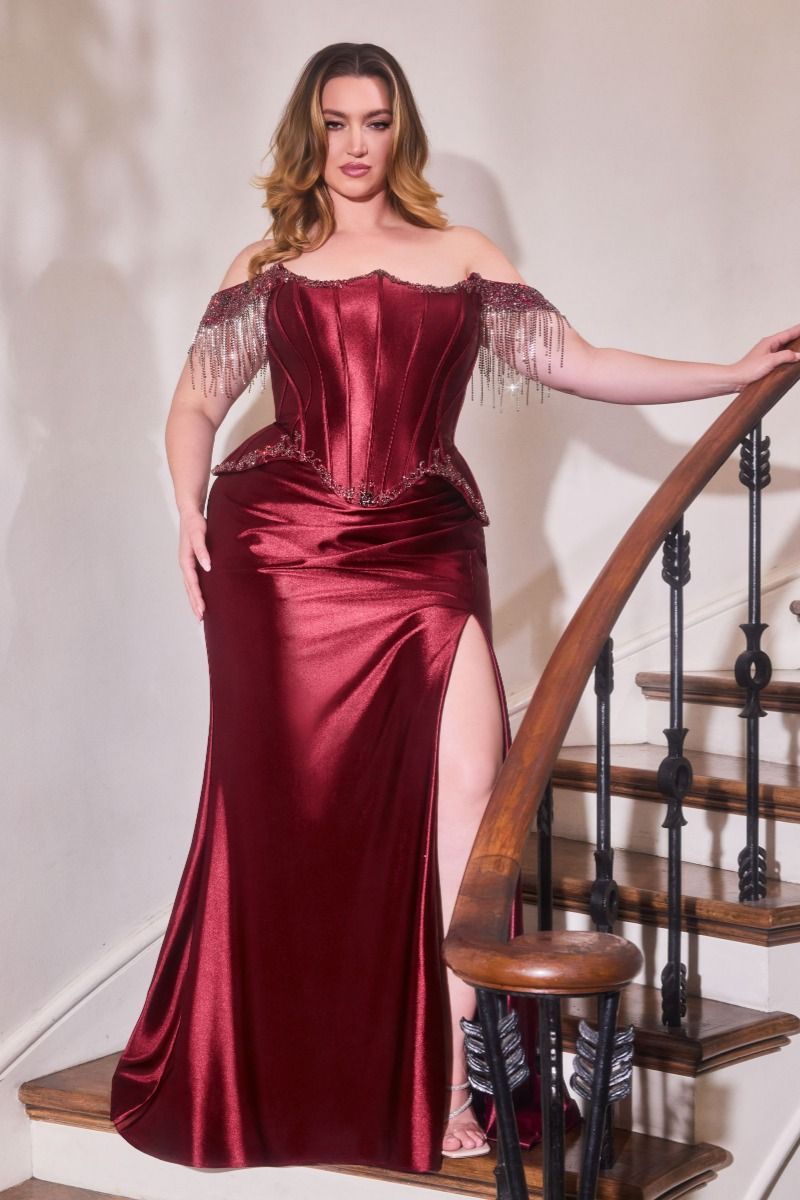 Prom Dresses Beaded Lace Formal Long Fitted Prom Dress Burgundy