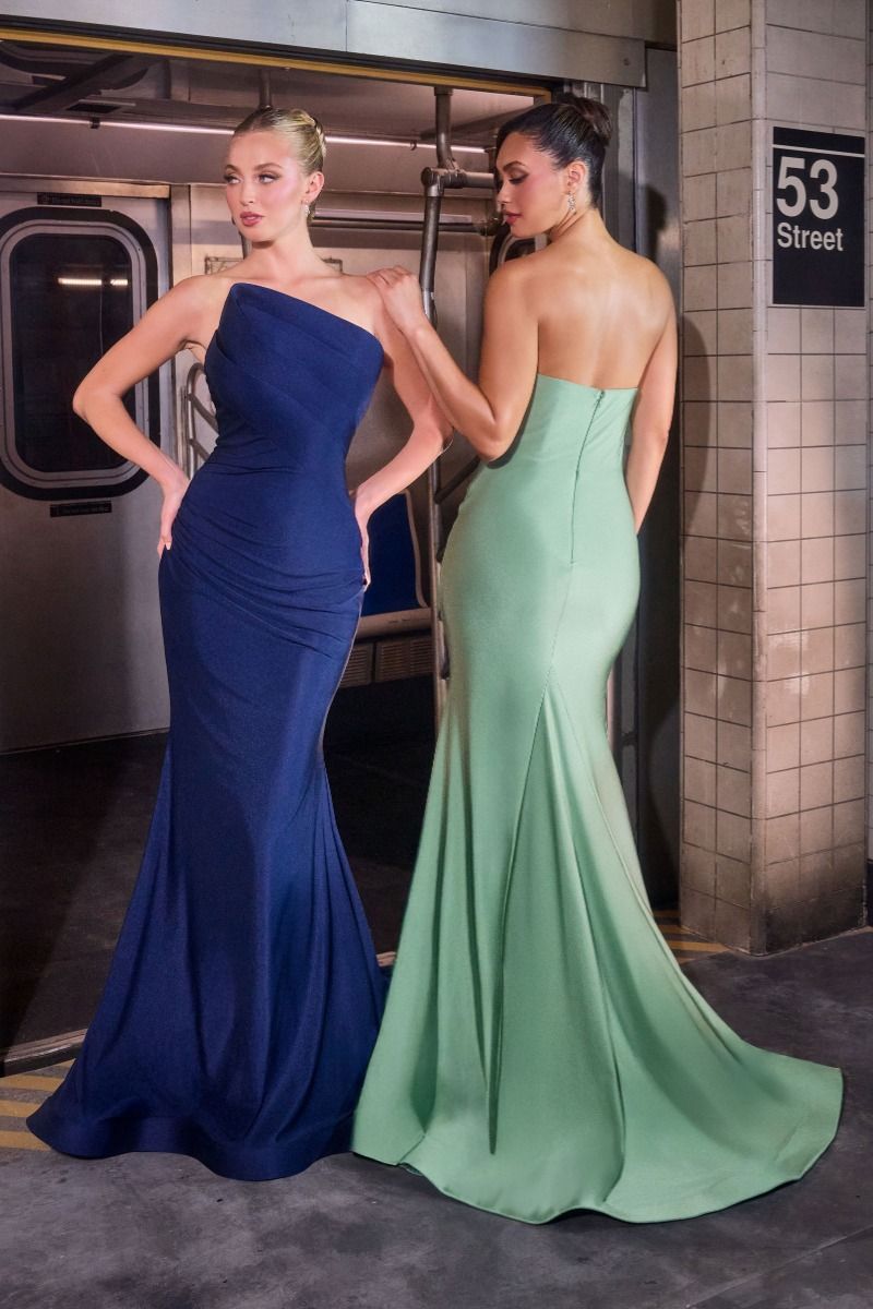 LaDivine CD694 Pleated Long Formal Prom Fitted Evening Dress