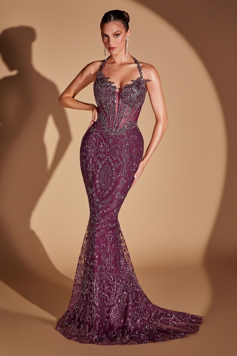 LaDivine CD695 Beaded Long Formal Mermaid Sequin Corse Prom Dress