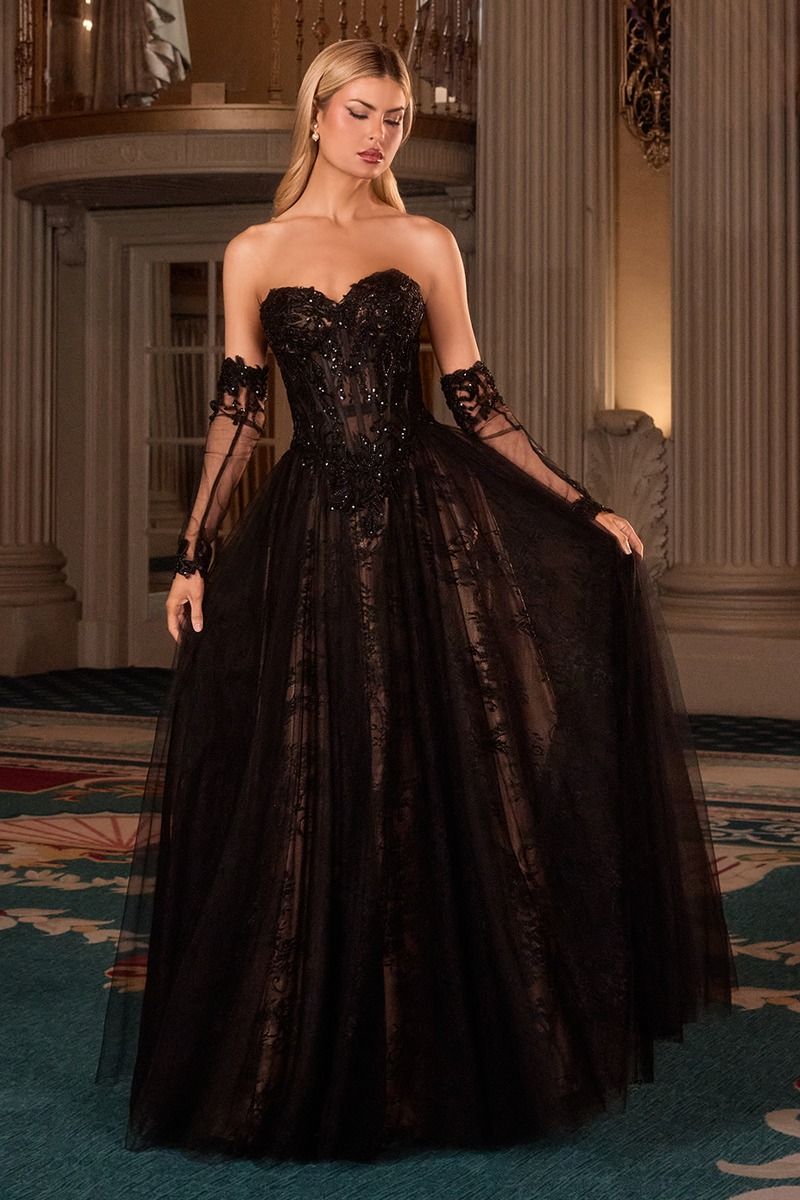 Prom Dresses Long Formal A Line Lace Applique Prom Gown Black