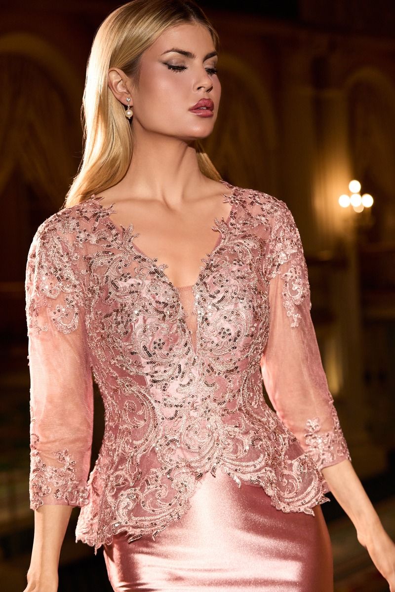 LaDivine CD720 Long Formal Lace Mother of the Bride Dress - Dusty Rose / 14 LaDivine CD720 Long Formal Lace Mother of the Bride Dress - Dusty Rose / 14