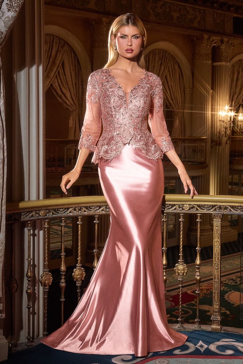 LaDivine CD720 Long Formal Lace Mother of the Bride Dress - Dusty Rose / 14 LaDivine CD720 Long Formal Lace Mother of the Bride Dress - Dusty Rose / 14