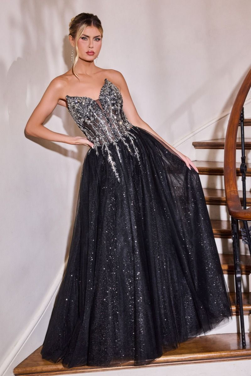 LaDivine CD721 Long Formal A Line Corset Sequin Prom Dress